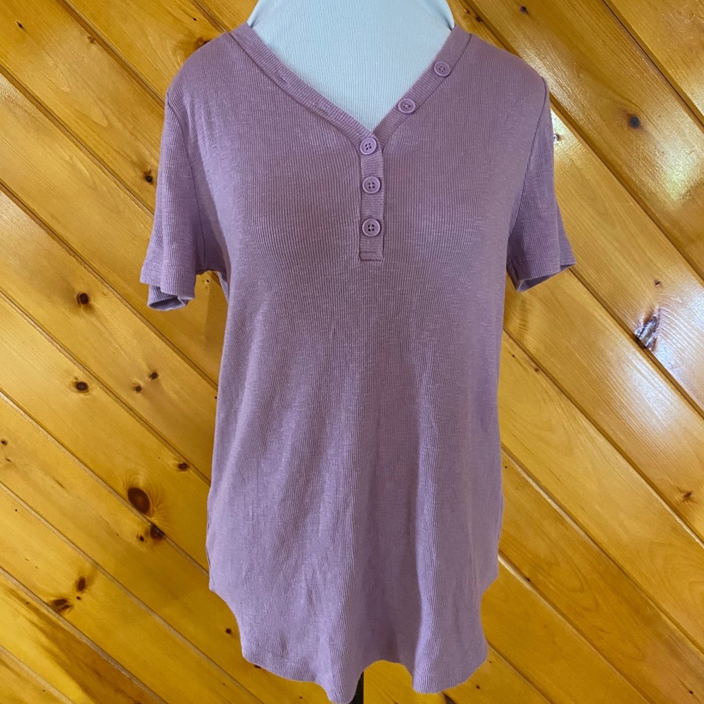 Duluth Trading Women's Mauve Purple Ribbed Henley Short Sleeve Top Medium